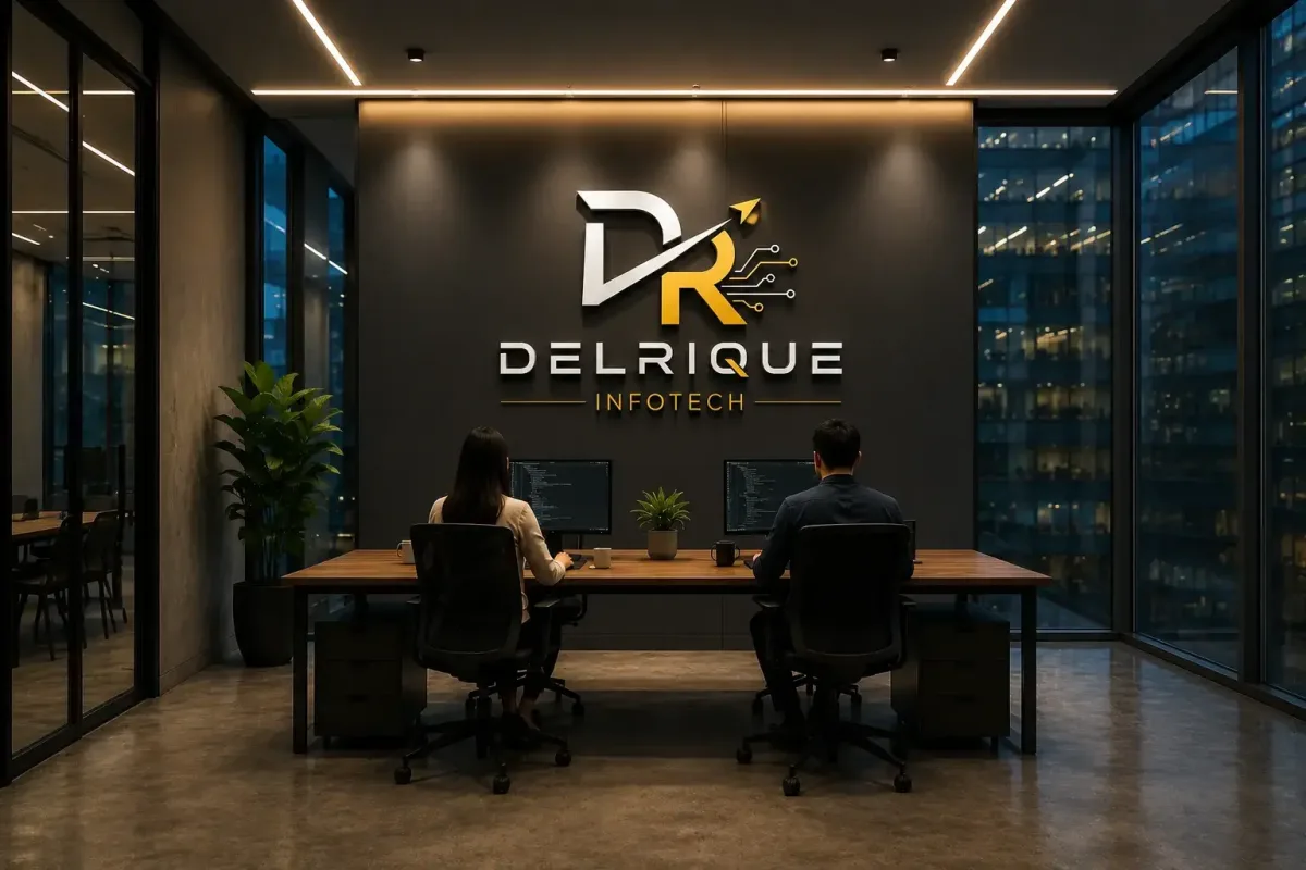 DELRIQUE INFOTECH enterprise office — modern IT workspace