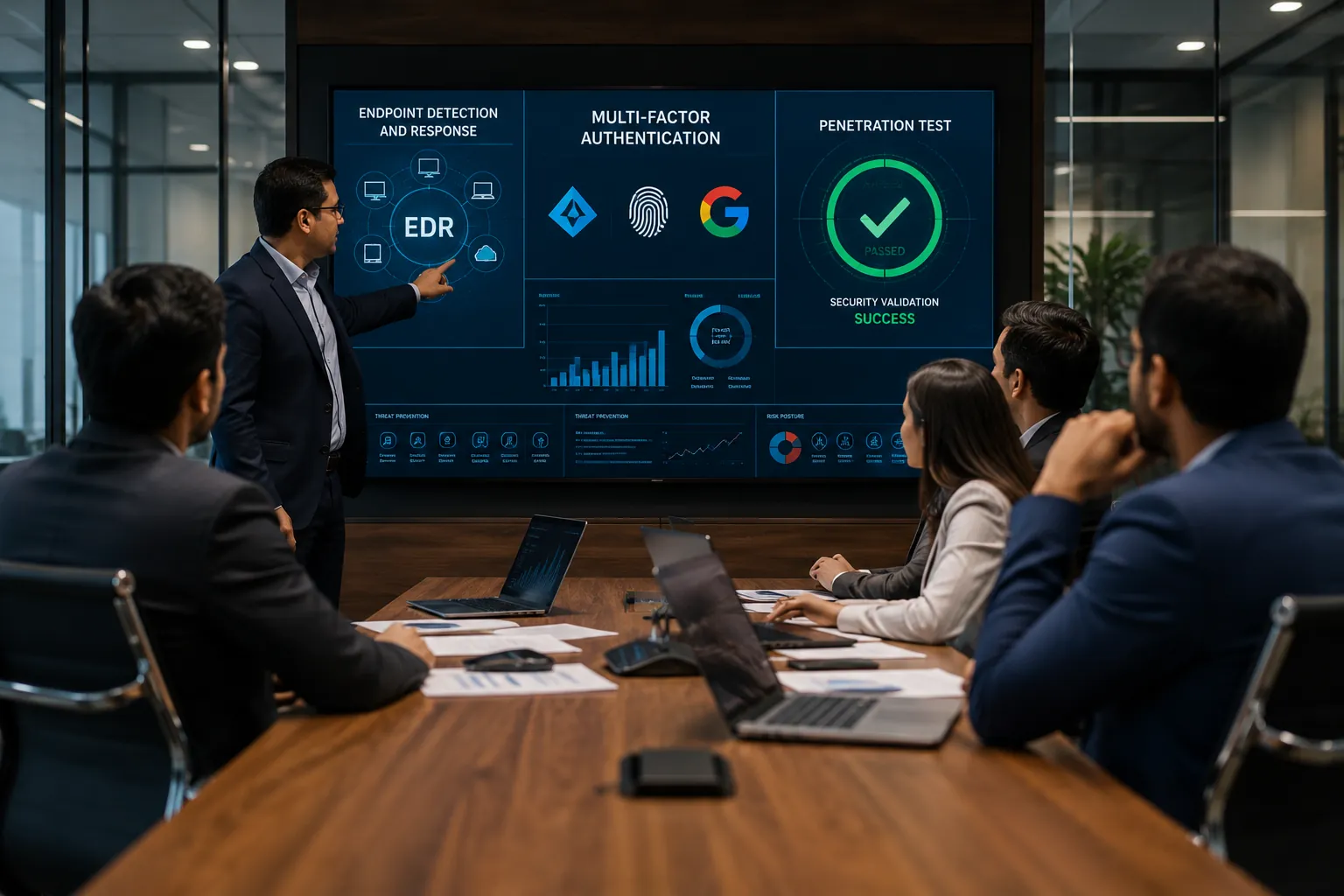 Cyber insurance readiness with EDR, MFA, penetration testing, and NIST CSF compliance