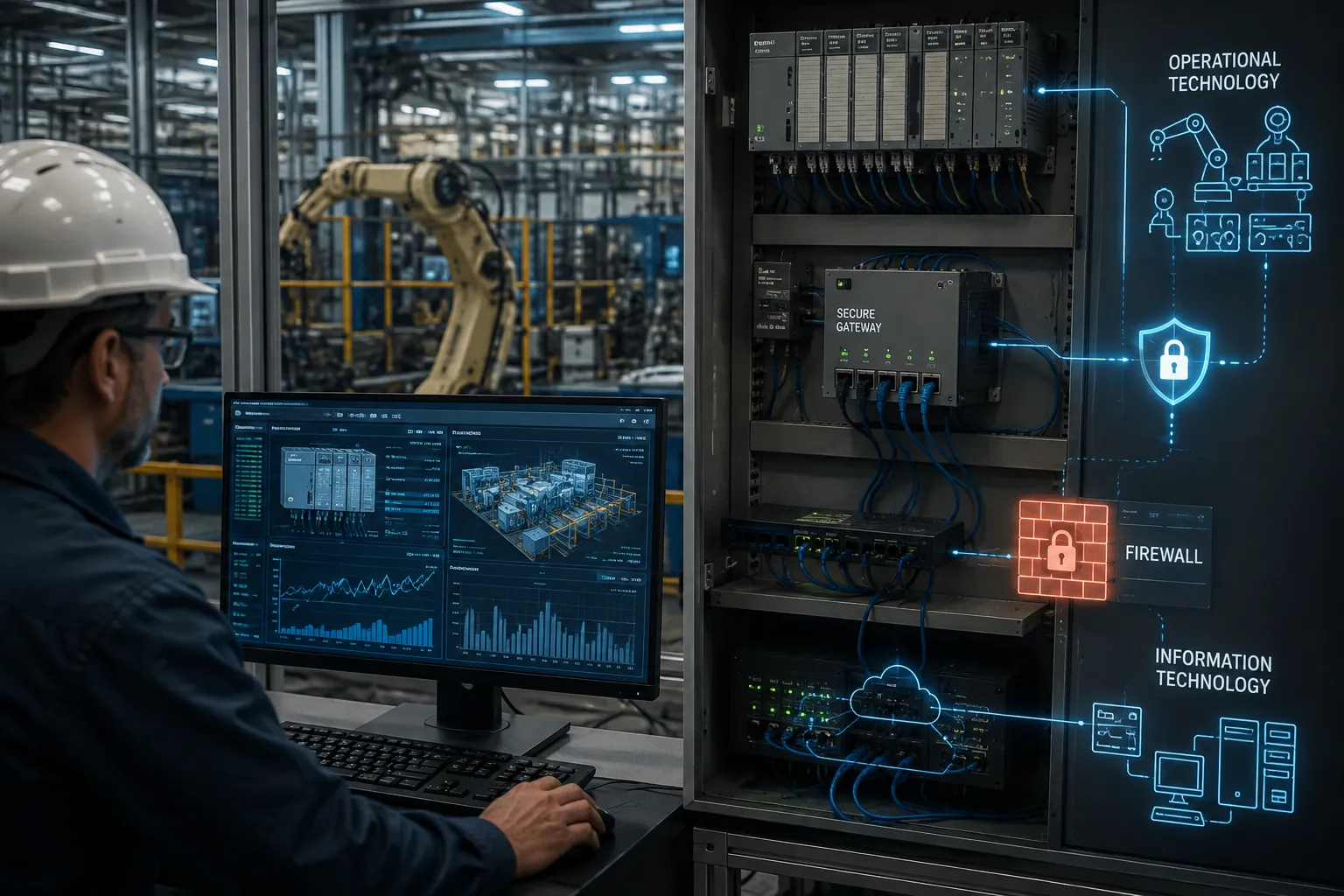 OT/IT convergence architecture with Purdue model segmentation and secure gateways