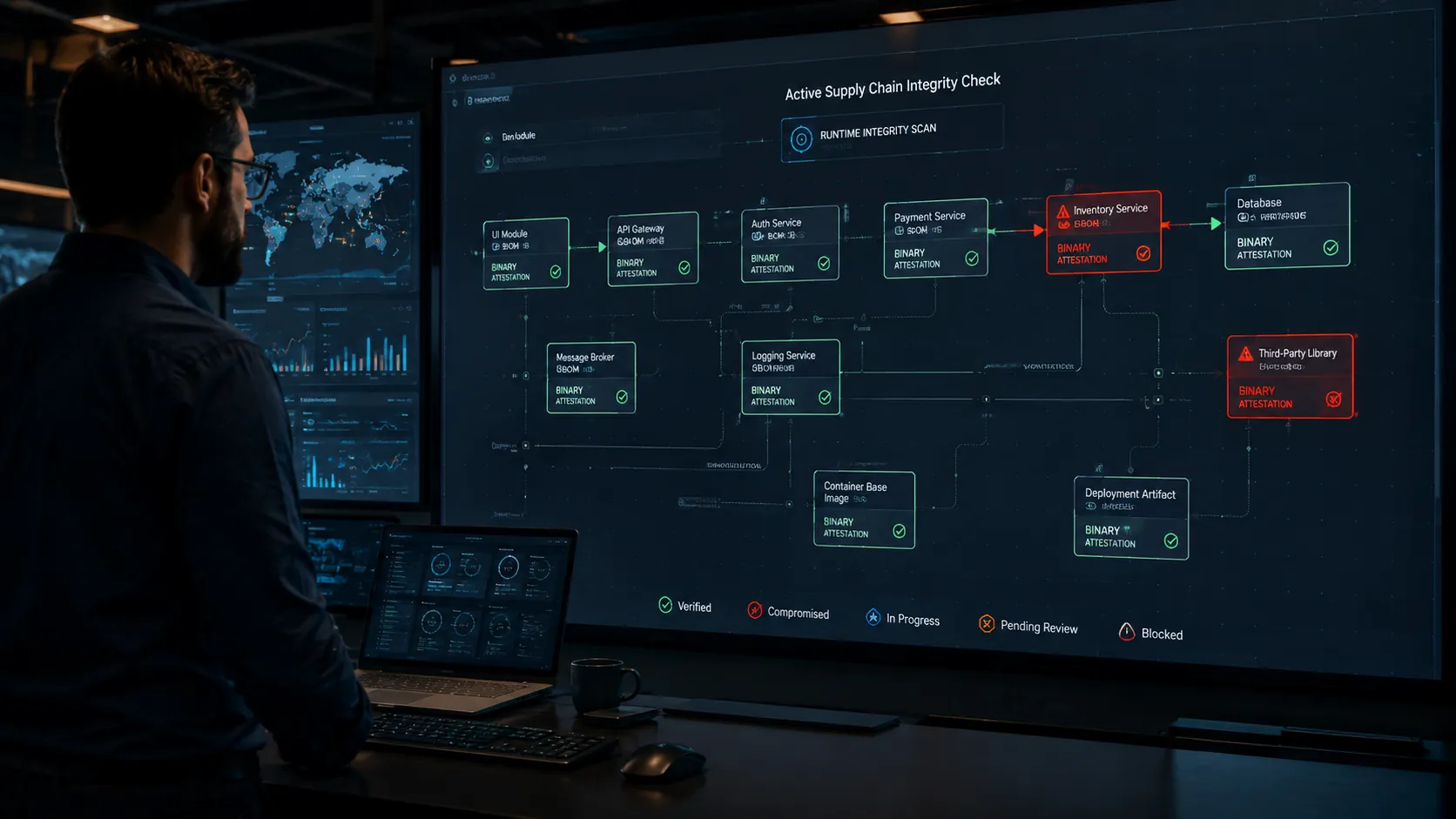 Software supply chain security with SBOMs, binary attestation, and runtime integrity verification