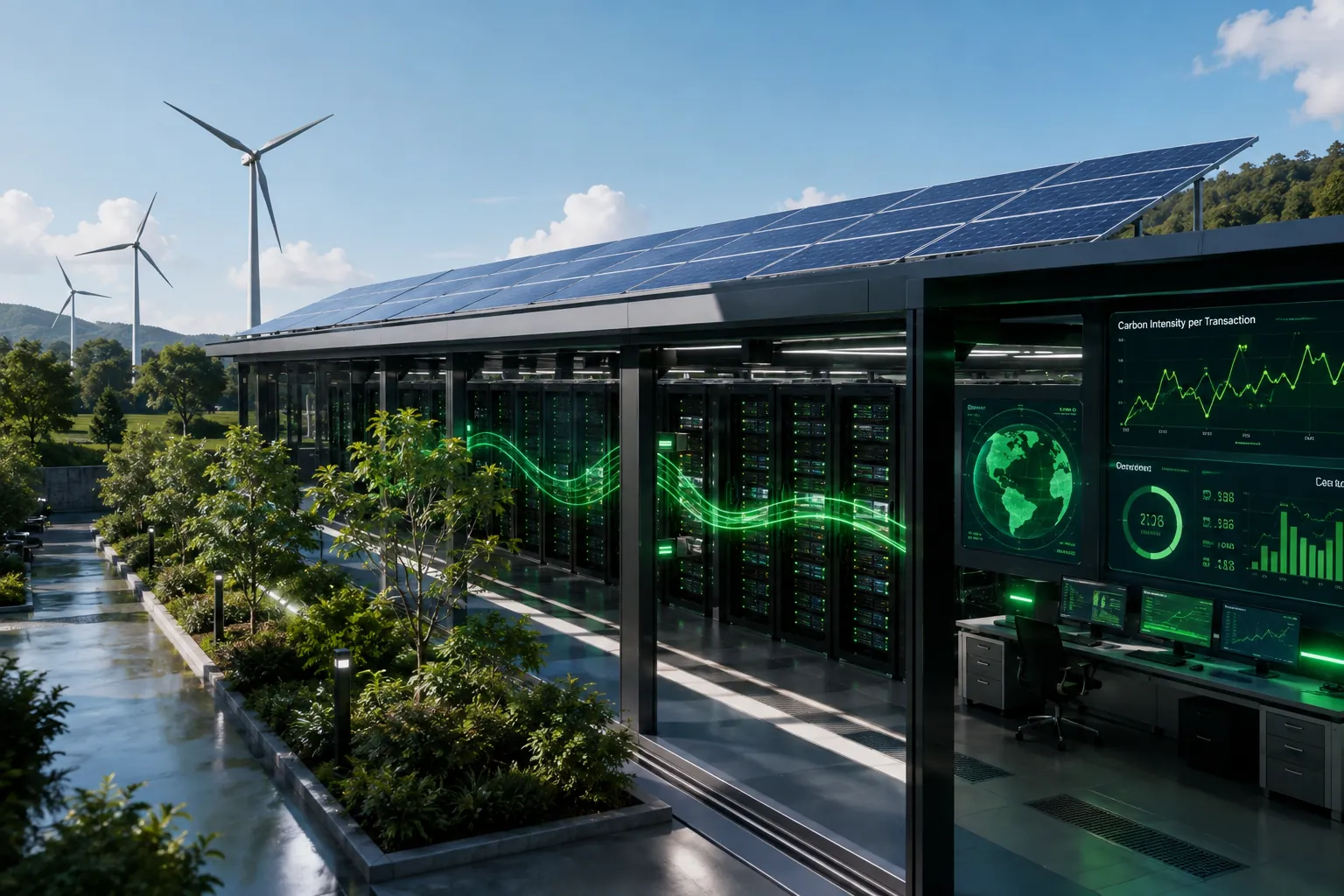 Sustainable IT infrastructure with carbon measurement, green cloud selection, and energy optimization